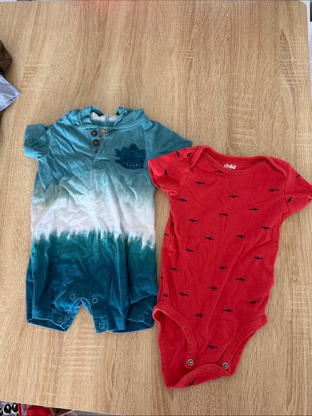 Carter's Red Short-Sleeve Bodysuit with Navy Shark Motif